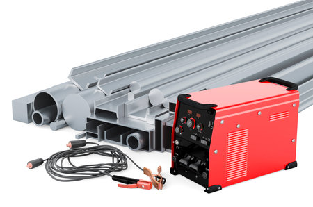 Multi-process welder machine with rolled metal. 3D rendering isolated on white backgroundの写真素材