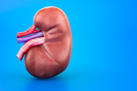 Human Kidney, 3D rendering isolated on blue backgroundの写真素材