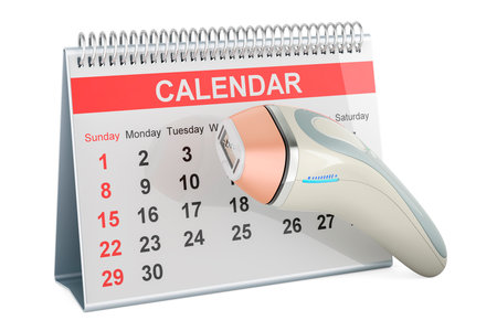 Hair remover with desk calendar, 3D rendering isolated on white backgroundの写真素材