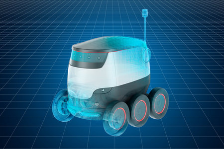 Visualization 3d cad model of autonomous delivery robot, 3D renderingの写真素材