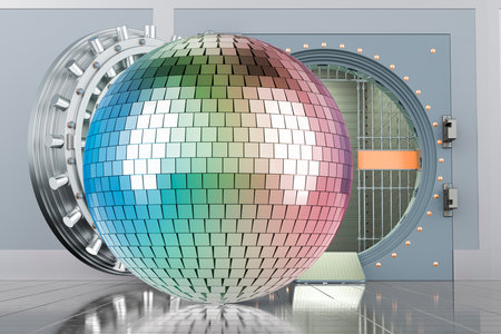 Disco ball with opened bank vault, 3D renderingの写真素材