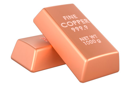 Copper Bars, 3D rendering isolated on white backgroundの写真素材