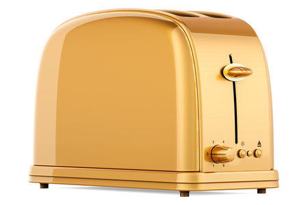 Golden Toaster, 3D rendering isolated on white backgroundの写真素材
