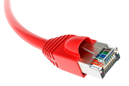 Red Lan Cable, 3D rendering isolated on white background
