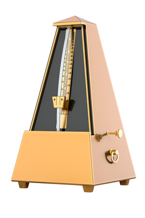 Mechanical metronome, golden or copper. 3D rendering isolated on white backgroundの写真素材