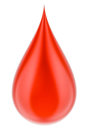 Blood Drop, 3D rendering isolated on white backgroundの写真素材