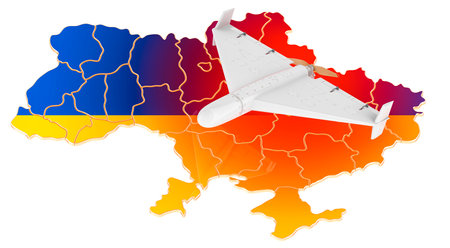 Kamikaze attacking drone Ukraine, concept. 3D rendering isolated on white backgroundの写真素材