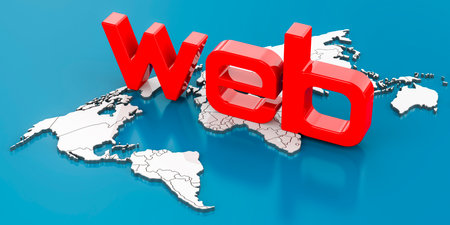 Web, concept with Earth map. 3D rendering on blue background