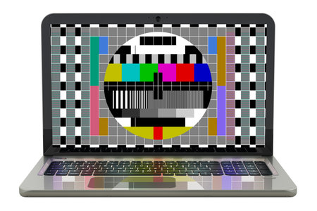 Laptop with test card on the screen, problem with connection, concept. 3D rendering isolated on...