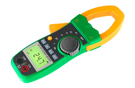 Digital Clamp Meter Multimeter, AC DC Voltage Diode Continuity Tester, LCD Display. 3D rendering...