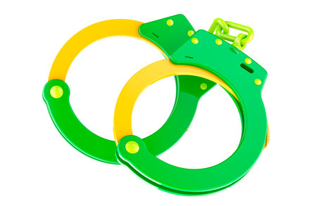 Kids Hand Cuffs, plastic handcuffs. 3D rendering isolated on white backgroundの写真素材