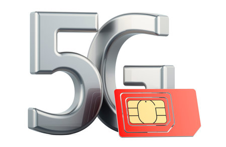 5G with sim card, 3D rendering isolated on white background