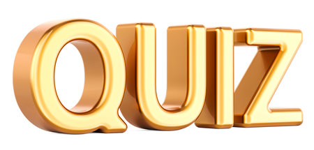 QUIZ, gold inscription. 3D rendering isolated on white backgroundの写真素材