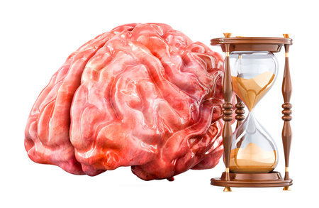 Human brain with Hourglass, 3D rendering isolated on white background