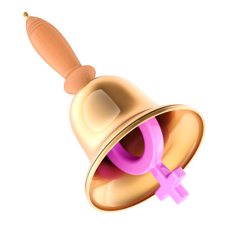 Hand Bell with female gender inside. 3D rendering isolated on white backgroundの写真素材