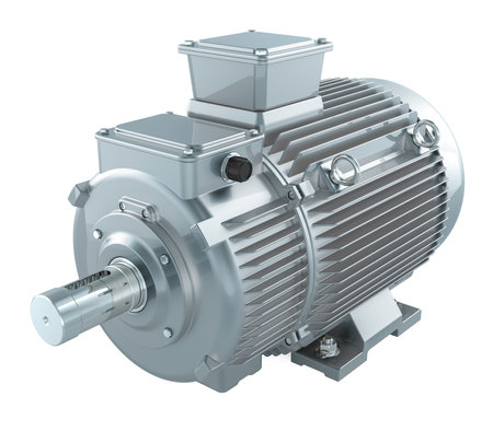 Silver industrial electric motor, 3D rendering isolated on transparent backgroundの写真素材