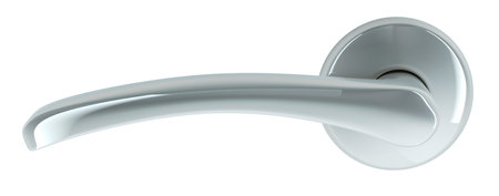 Door handle from silver metal, 3D illustration isolated on white backgroundの写真素材