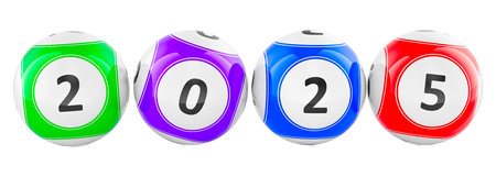 2025 from lottery balls, 3D rendering isolated on white background