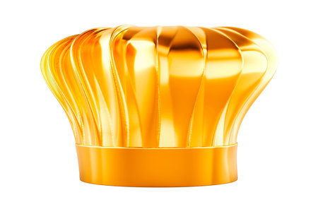 Golden Chefs Hat. Best Chef Award, 3D rendering isolated on white backgroundの写真素材