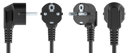 AC power plug, different views. 3D rendering isolated on white backgroundの写真素材