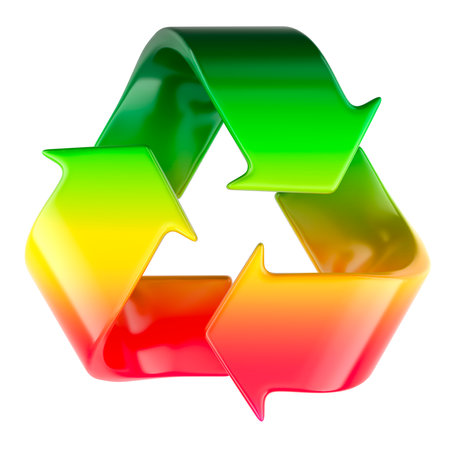 Colored Recycling Symbol, 3D rendering isolated on white backgroundの写真素材