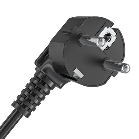 Black AC power plug, 3D rendering isolated on white backgroundの写真素材