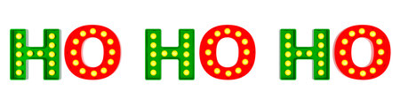Ho Ho Ho colored signboard from light bulbs, 3D rendering isolated on white backgroundの写真素材