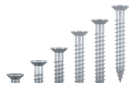 Flat Head Sheet Metal Screws, 3D rendering isolated on white backgroundの写真素材
