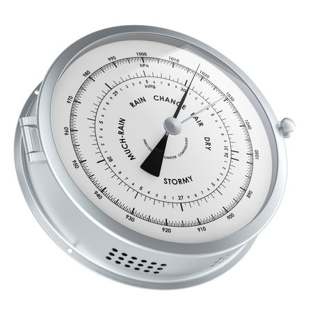 Barometer, analog barometer. 3D rendering isolated on white backgroundの写真素材