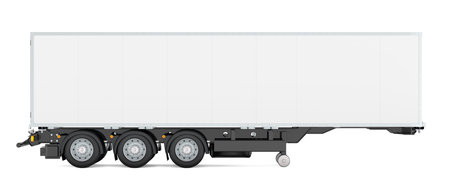 Isothermal semi-trailer, long isothermal van. Side view, 3D rendering isolated on white backgroundの写真素材