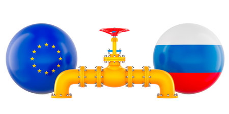 Russia-EU gas transit agreement, concept. 3D rendering isolated on white backgroundの写真素材