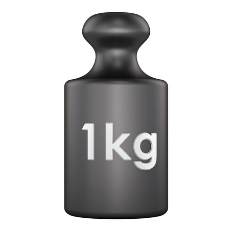1 kg weight, calibration weight. 3D rendering isolated on white backgroundの写真素材