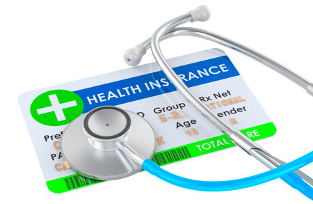 Health Insurance Card with Stethoscope, 3D rendering isolated on white backgroundの写真素材