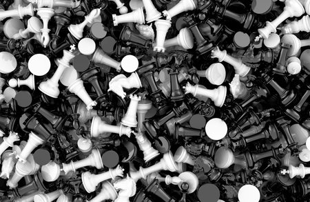 Black and white chess figures background, wallpaper. 3D renderingの写真素材