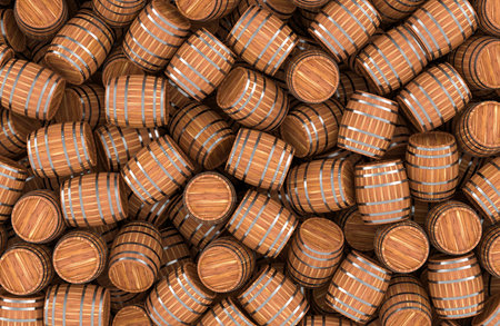 Wooden barrels background, wallpaper. 3D renderingの写真素材
