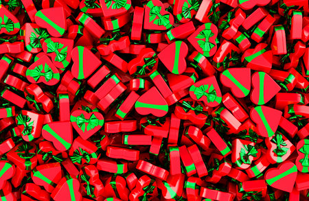 Heart Shaped Gift Boxes background, wallpaper. 3D renderingの写真素材