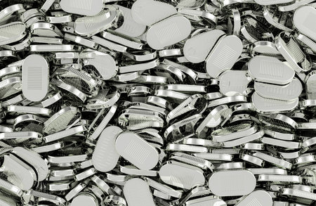 Metallic tin cans background, wallpaper. 3D renderingの写真素材