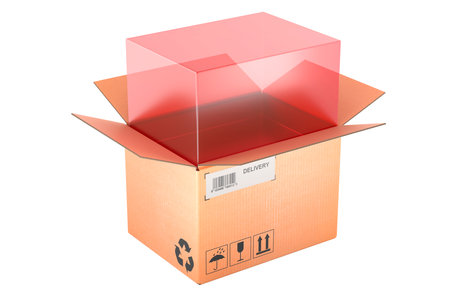 Parcel volumetric weight, concept. 3D rendering isolated on white backgroundの写真素材