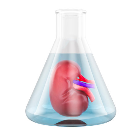 Growing Human Kidney, organ culture in vitro. 3D rendering isolated on white backgroundの写真素材