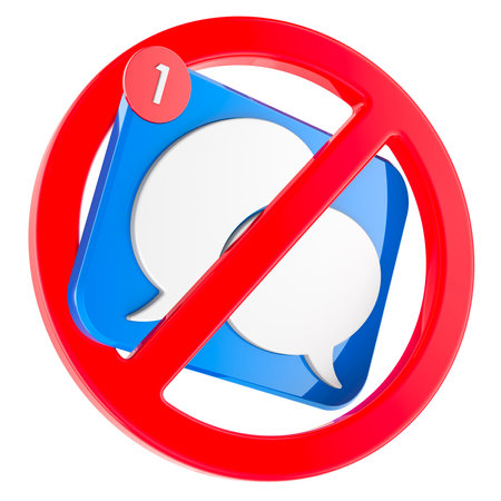 Speech bubbles with prohibition sign, 3D rendering isolated on white backgroundの写真素材
