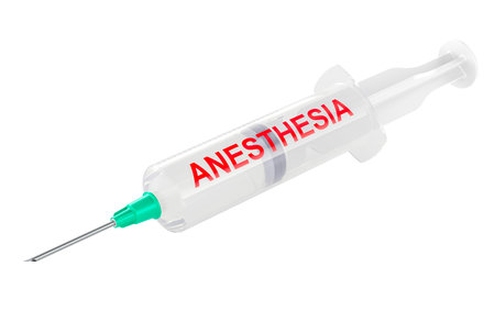 Anesthesia, concept. Syrinx with anesthesia inscription, 3D rendering isolated on white backgroundの写真素材