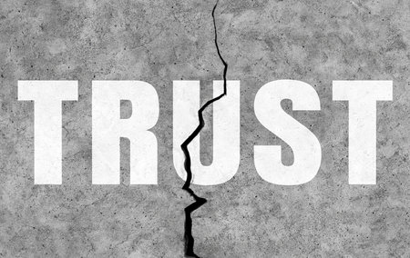 Broken trust concept with concrete wall. 3D rendering isolated on white background