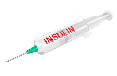 Syringe with Insulin. 3D rendering isolated on white backgroundの写真素材