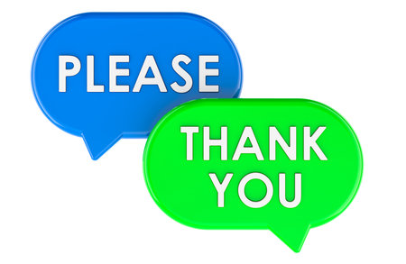 Please and Thank You, speech bubbles. Polite communication, concept. 3D rendering isolated on white...