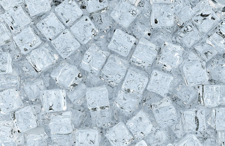 Many ice cubes top view, background. 3D rendering