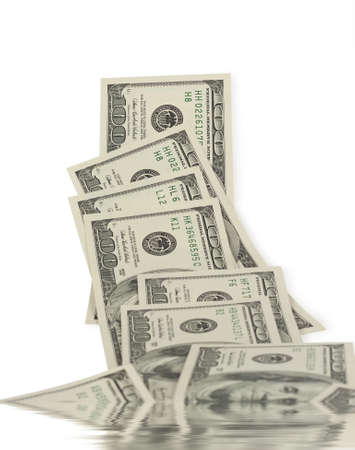 Dollar off from the water isolated on whiteの写真素材