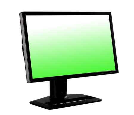 Computer monitor in black standing at an angleの写真素材