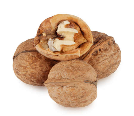 Walnuts ripe nuts isolated on white backgroundの写真素材