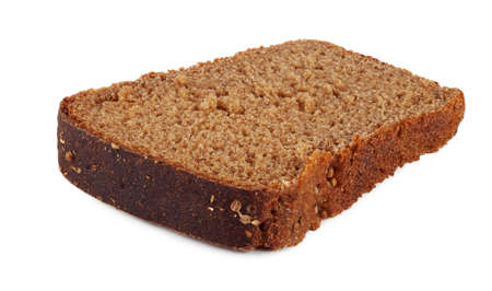Pieces of black bread with seeds isolated on white backgroundの写真素材
