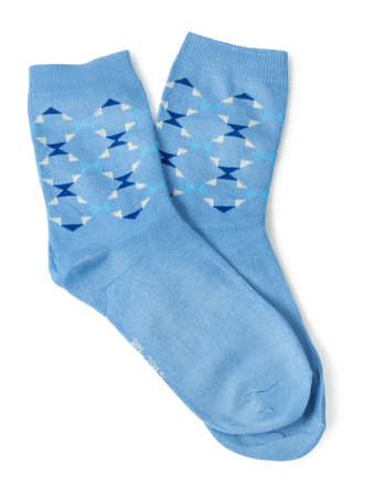 Beautiful blue sock  isolated on white backgroundの写真素材